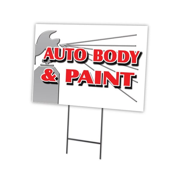 Auto Body & Paint Yard Sign & Stake outdoor plastic coroplast window, C-1216-DS-Auto Body & Paint